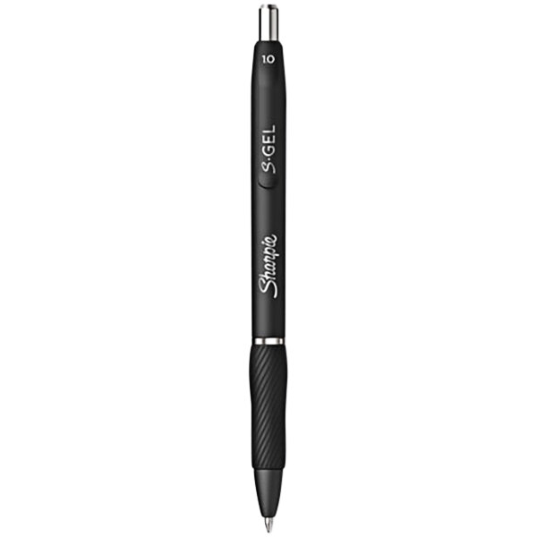 A black Sharpie S-Gel retractable pen with silver accents.