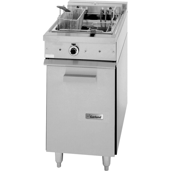 A Garland electric floor fryer with a basket.