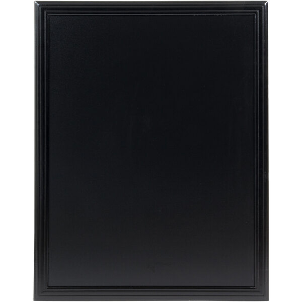 A black rectangular frame with a white border holding a chalkboard.