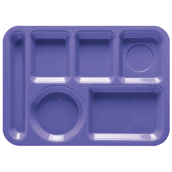 A peacock blue GET left handed 6 compartment tray with different shapes.