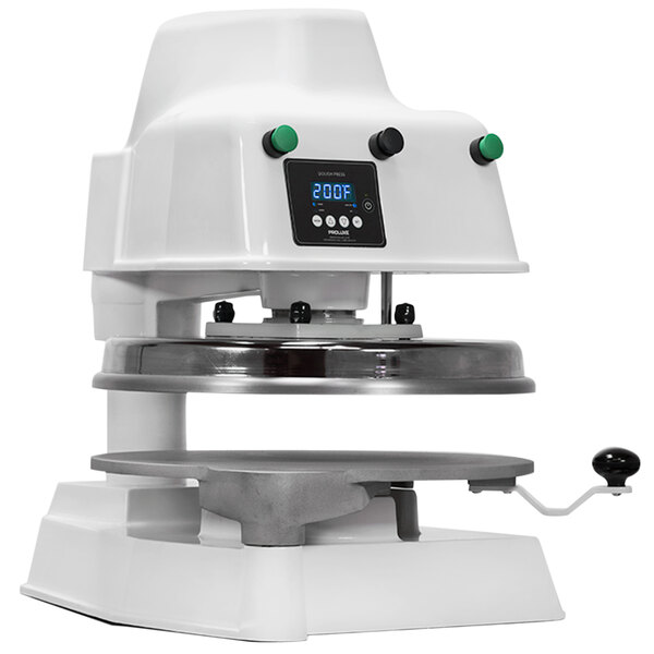 A white Proluxe Apex Pro X2M dough press machine with a digital display.