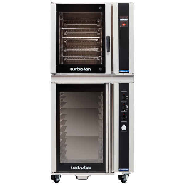 A Moffat Turbofan full size electric convection oven with a glass door.