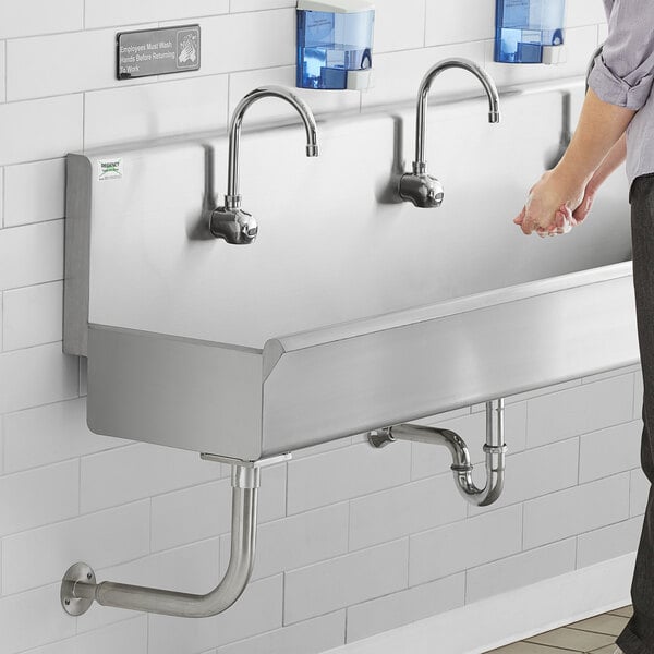 Regency 72" x 17 1/2" Single-Hole Multi-Station Hand Sink for 3 Wall Mounted Faucets