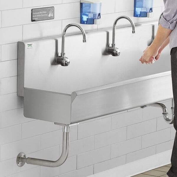 Regency 96" x 17 1/2" Single-Hole Multi-Station Hand Sink for 4 Wall Mounted Faucets