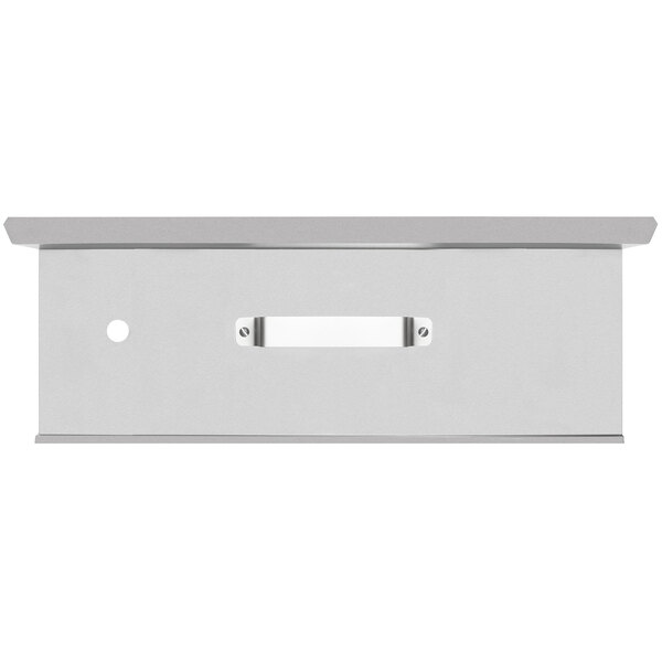 A white rectangular stainless steel cover with a hole in the middle.