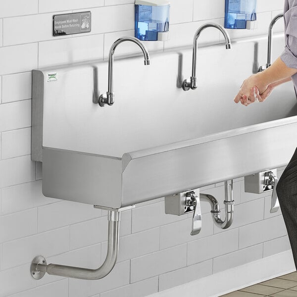 Regency 72" x 17 1/2" Single-Hole Multi-Station Hand Sink with 3 Knee Operated Faucets