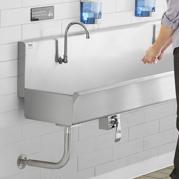 Regency 120" x 17 1/2" Single-Hole Multi-Station Hand Sink with 5 Knee Operated Faucets