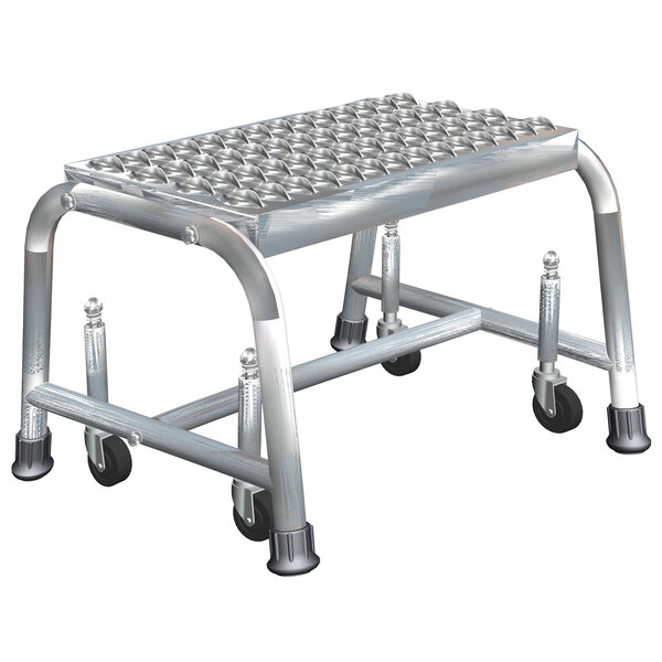 Ballymore SS1N 1-Step Stainless Steel Rolling Step Stool with Spring Loaded Casters, 16" Wide Steps, and 10" Deep Top Step