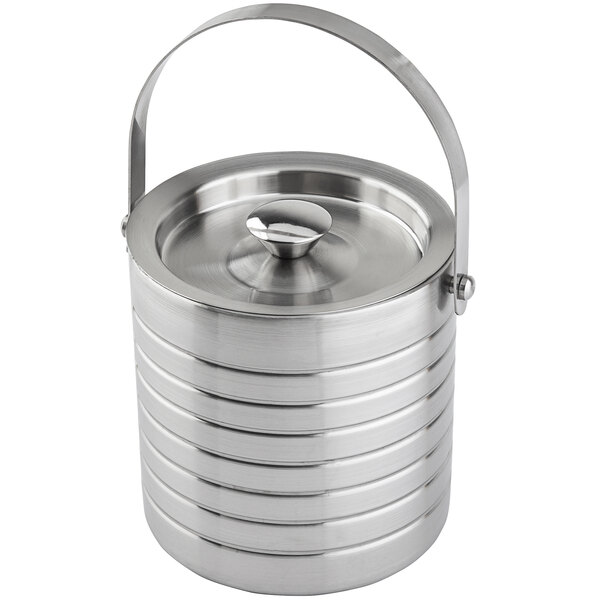 Tablecraft 10700 Double Wall Stainless Steel 1.7 Qt. Ice Bucket with Lid
