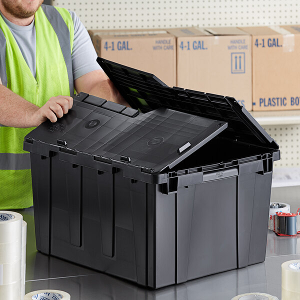 Orbis FP261 24" x 20" x 13" StackNNest Flipak Black Industrial Tote