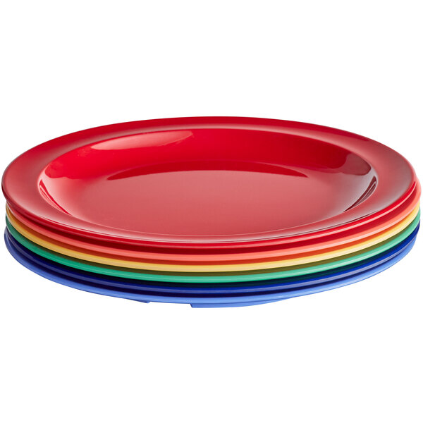 Acopa Foundations 10" Assorted Colors Narrow Rim Melamine Plate 72/Case
