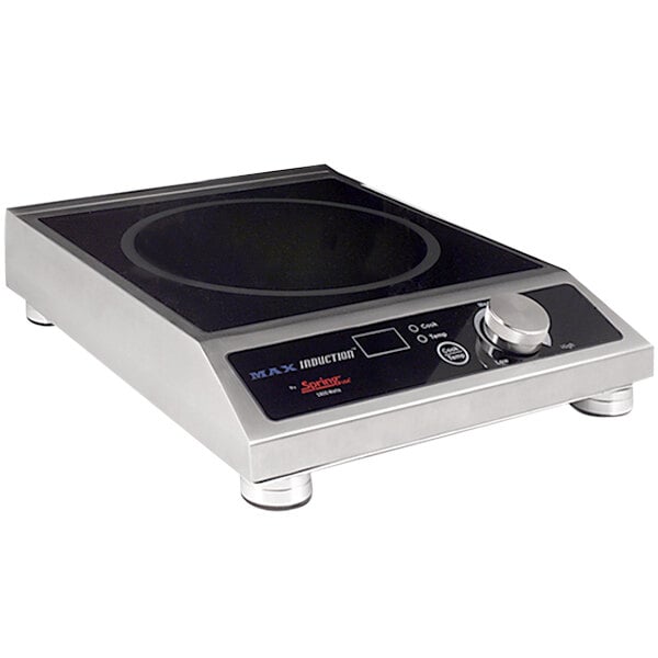A Spring USA MAX Induction Range on a stainless steel countertop.