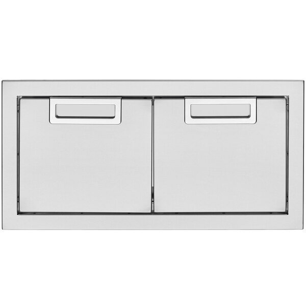 Stainless steel Crown Verity built-in horizontal access doors with two drawers.