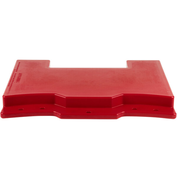 A red plastic Cambro connector for Versa carts.
