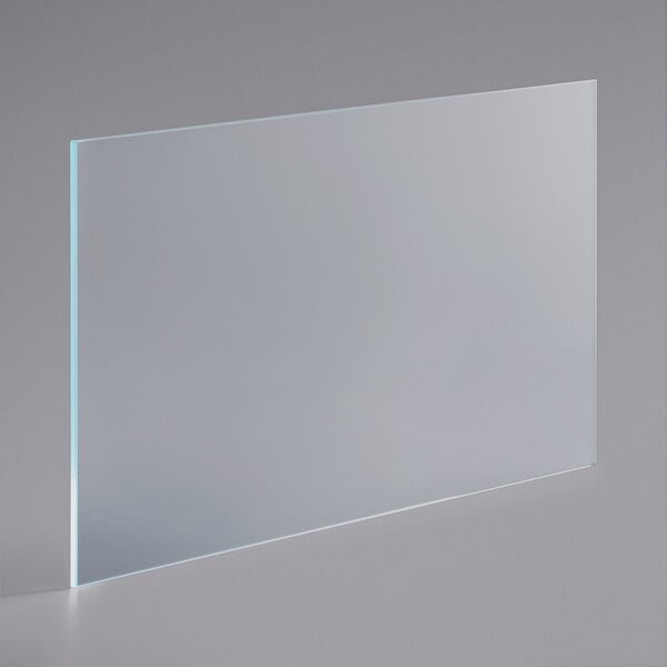 A clear glass shelf with a blue border on a white background.