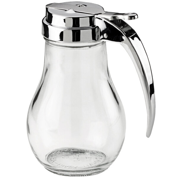 Vollrath 214 Traex® Dripcut® 14 oz. Clear Glass Syrup Server with ChromePlated Top
