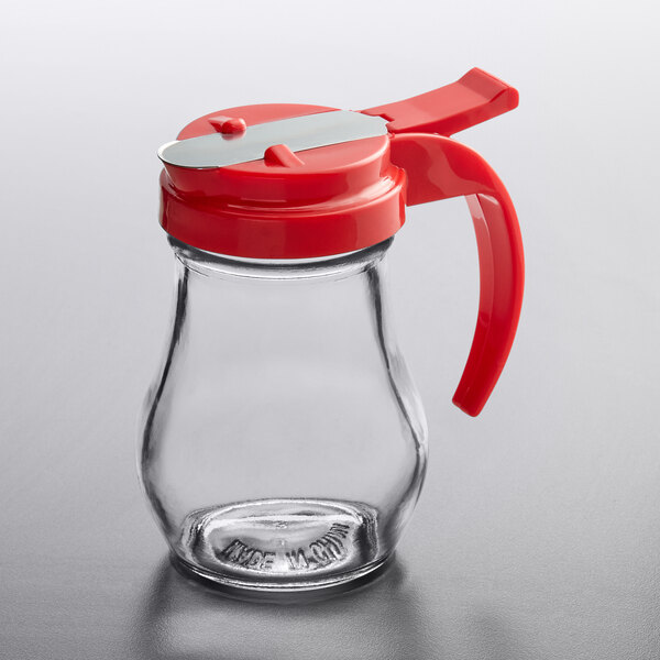 Vollrath 60602 Dripcut® 6 oz. Glass Syrup Dispenser with Red Plastic Top