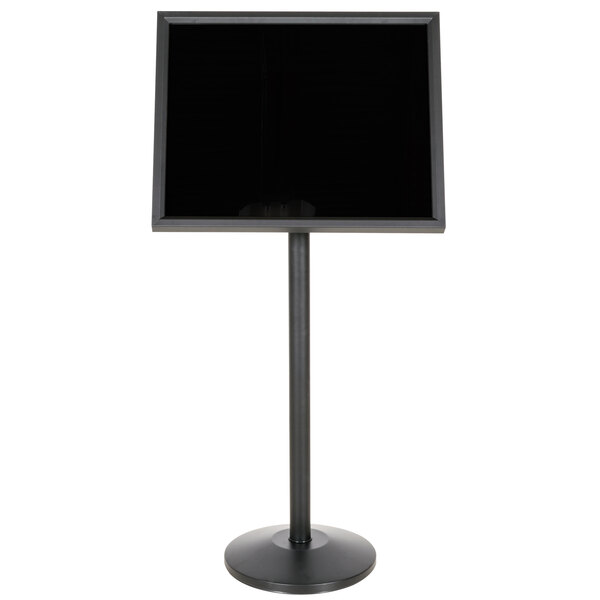 Aarco P7BK Single Pedestal Black Frame Black Marker Board with Neon