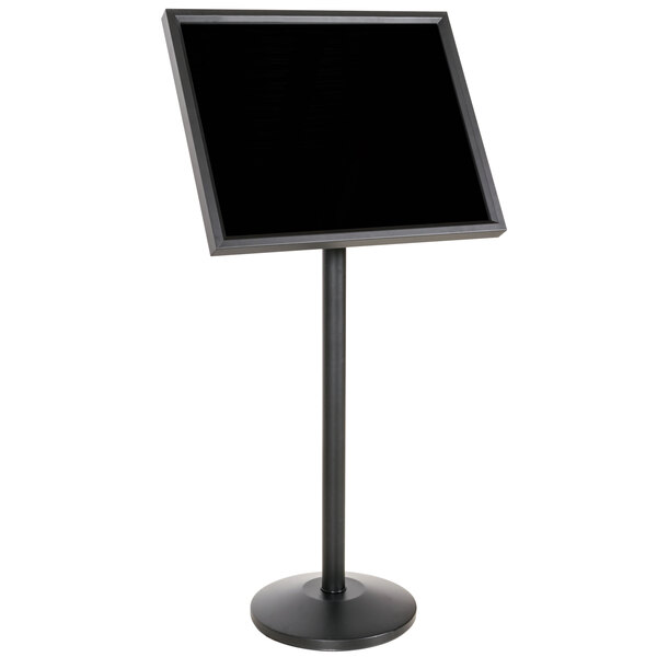 Aarco P7BK Single Pedestal Black Frame Black Marker Board with Neon