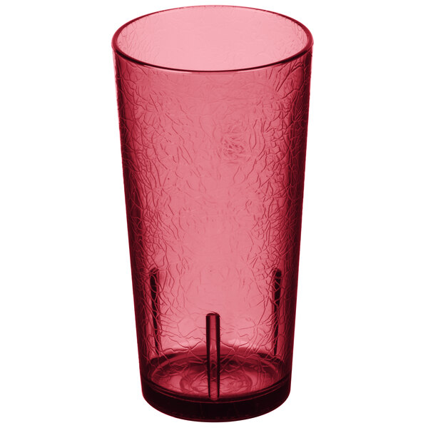 A red Cambro plastic tumbler with a rim.