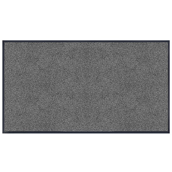 A gray rectangular entrance mat with black border.