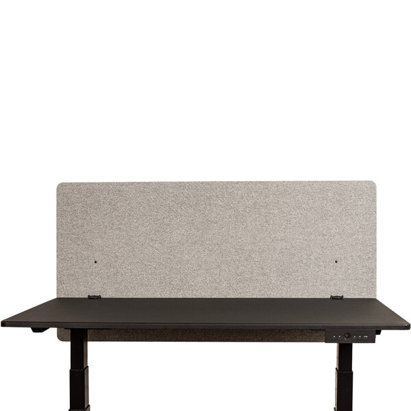 A black Luxor desk with a grey RECLAIM privacy panel.