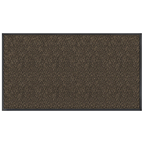 A brown Lavex Chevron Rib entrance mat with black trim.