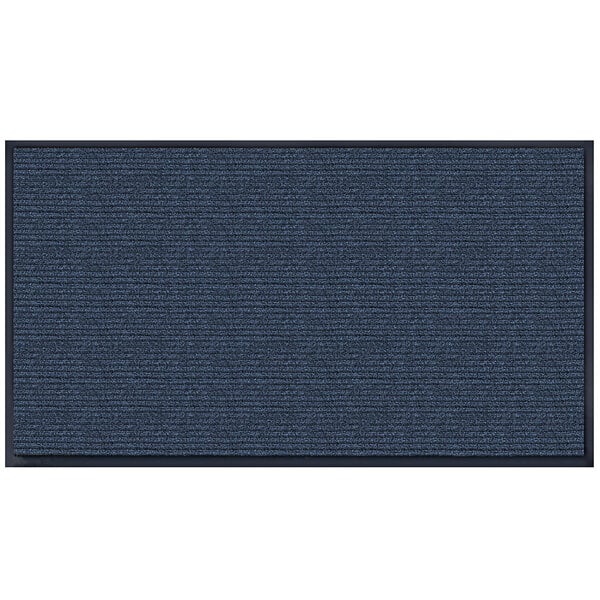 A close-up of a blue rectangular Lavex carpet with a black border.