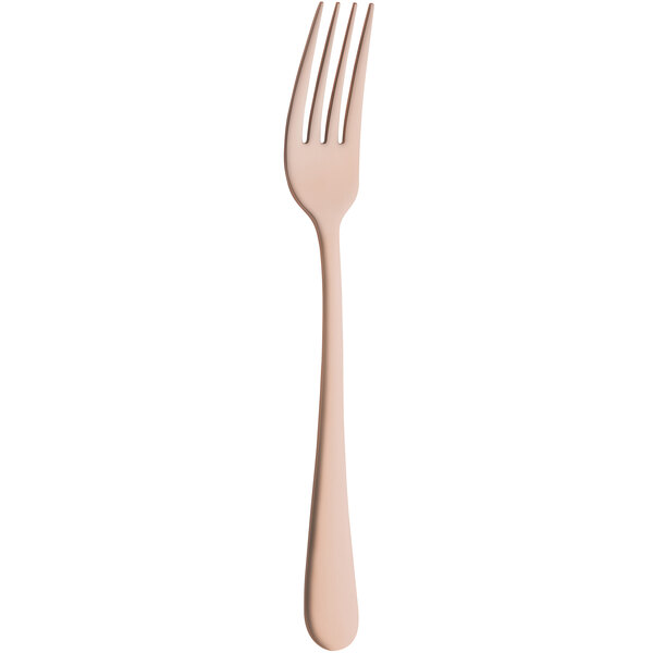 An Amefa stainless steel table fork with a copper handle.