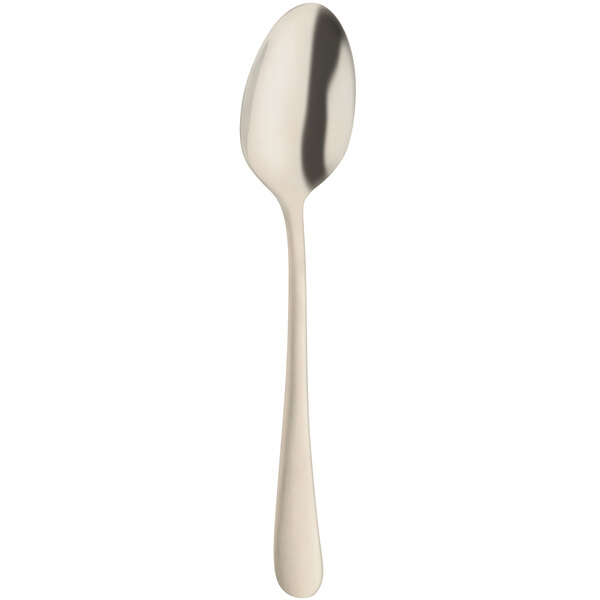 An Amefa stainless steel dessert spoon with a silver handle.