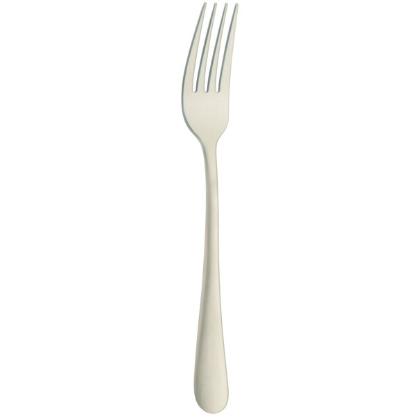 An Amefa Austin stainless steel table fork with a white handle.
