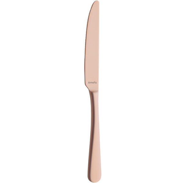 An Amefa Austin stainless steel table knife with a copper handle.