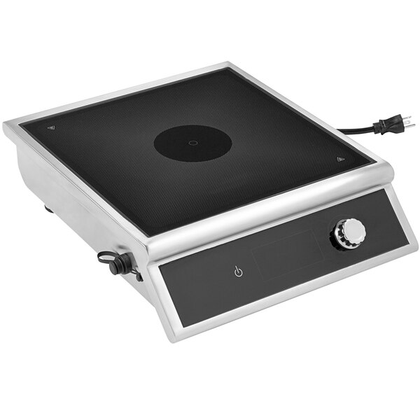 A square black and silver Vollrath countertop induction range.