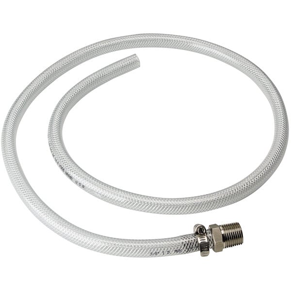 A flexible white hose with a silver fitting.