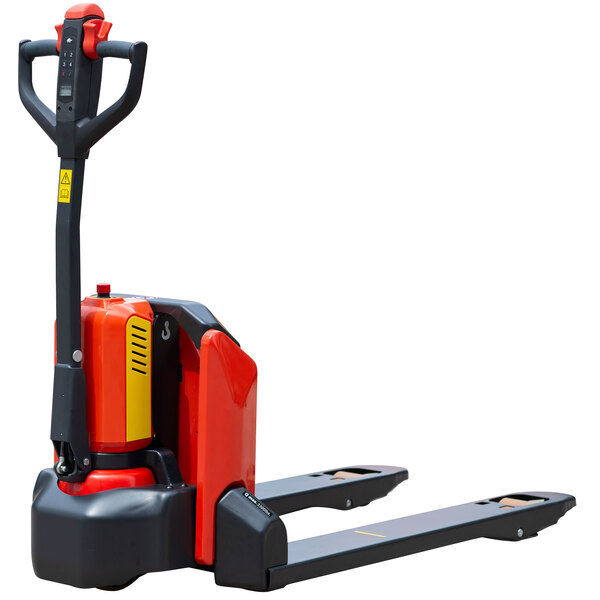 A red and black Ballymore lithium battery powered pallet truck.