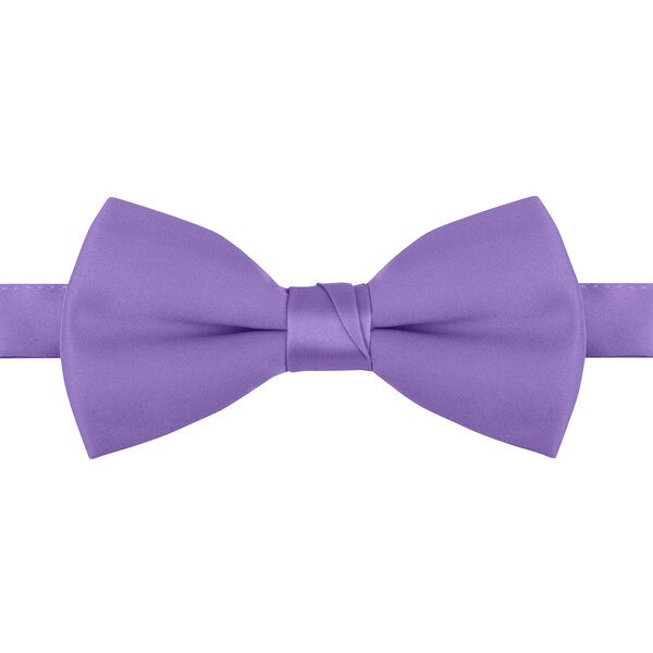 A close-up of a purple Henry Segal bow tie with an adjustable band.