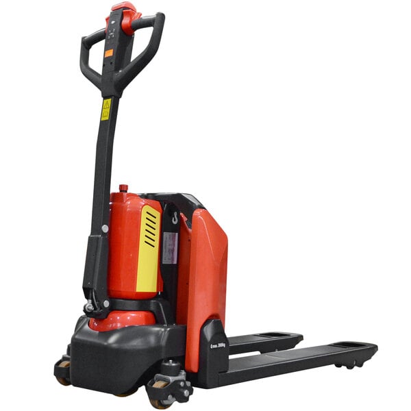 A red and black Ballymore lithium battery powered pallet truck.