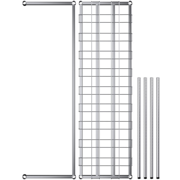 A Regency chrome wire keg rack with metal grid shelves and rods.