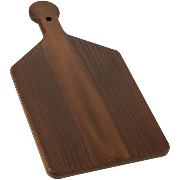 An American Metalcraft ash wood serving board with a handle.