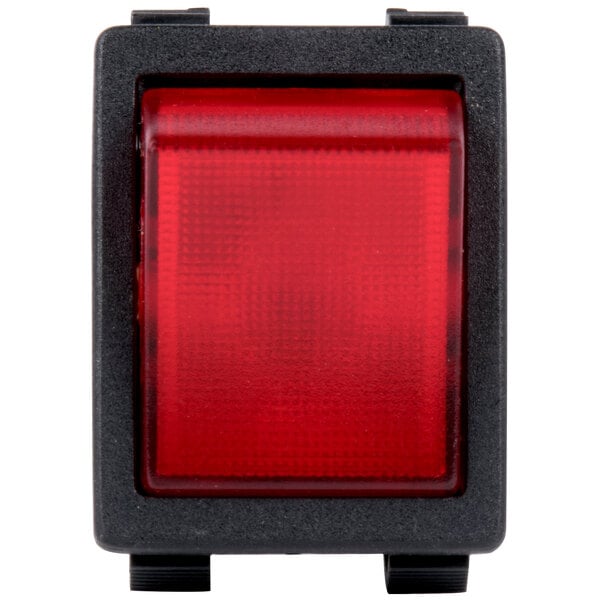A red light on a black plastic frame.