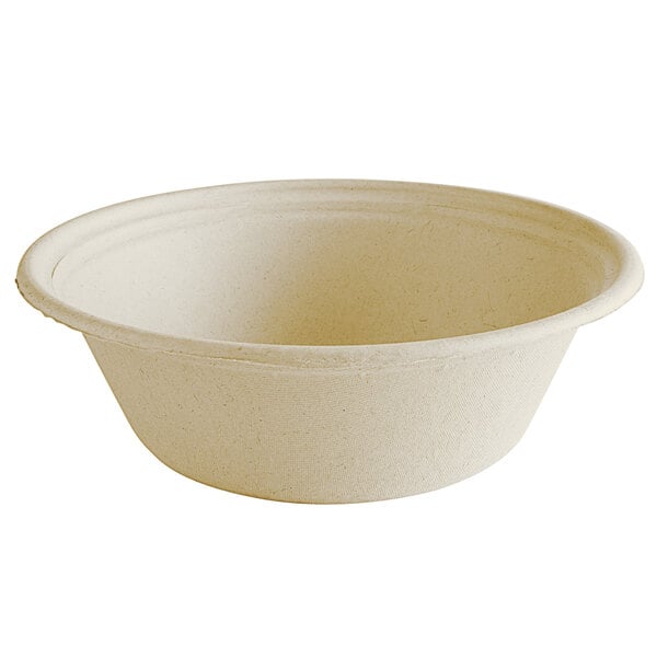 A white Tellus Products bagasse bowl on a white background.