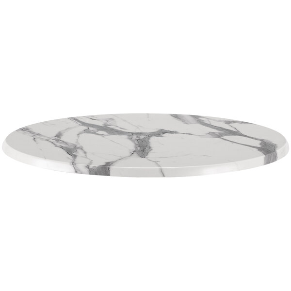 A Holland Bar Stool white marble table top with black veins.