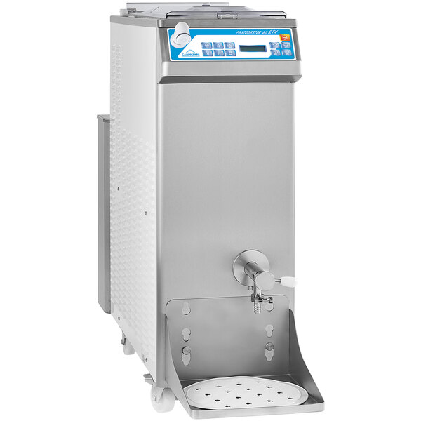 A Carpigiani commercial ice cream pasteurizer with a stainless steel base.