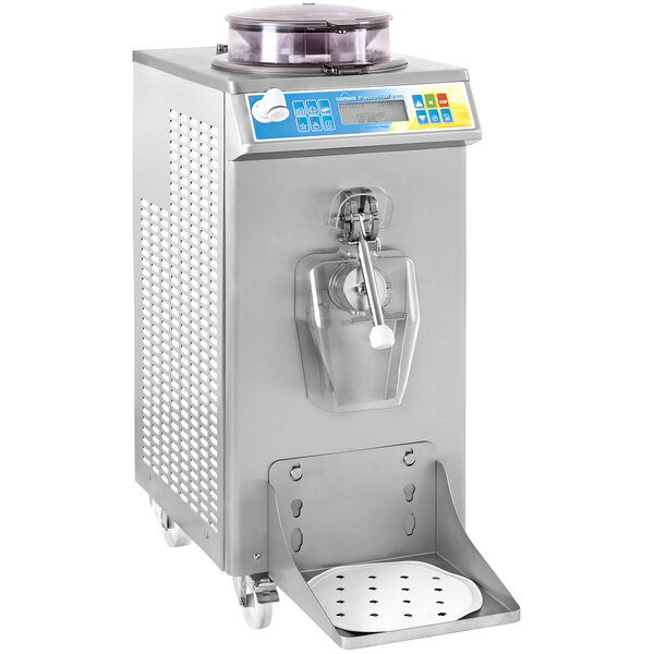 A Carpigiani Pastochef air-cooled pasteurizer on a counter in an ice cream shop.