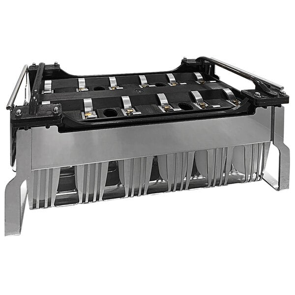 A metal rack holding Carpigiani silicone gelato bar molds.