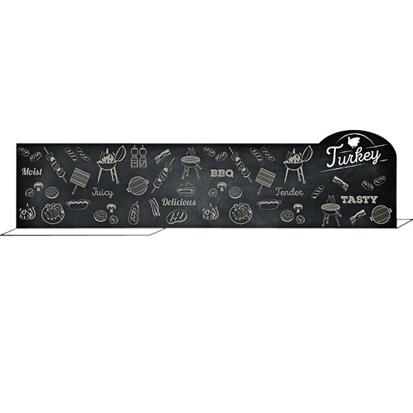 A black chalkboard divider with a drawing of food.