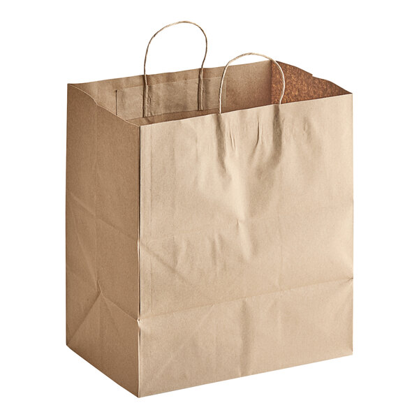 A brown natural kraft paper bag with handles.