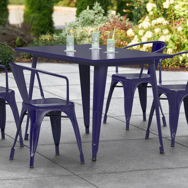Lancaster Table & Seating Alloy Series 48" x 30" Navy Dining Height Outdoor Table