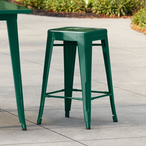 Lancaster Table & Seating Alloy Series Emerald Green Outdoor Backless Counter Height Stool