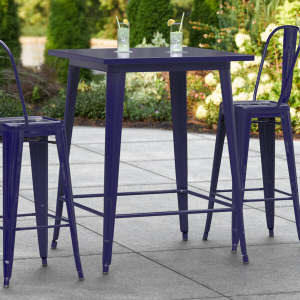 Lancaster Table & Seating Alloy Series 32" x 32" Navy Outdoor Bar Height Table